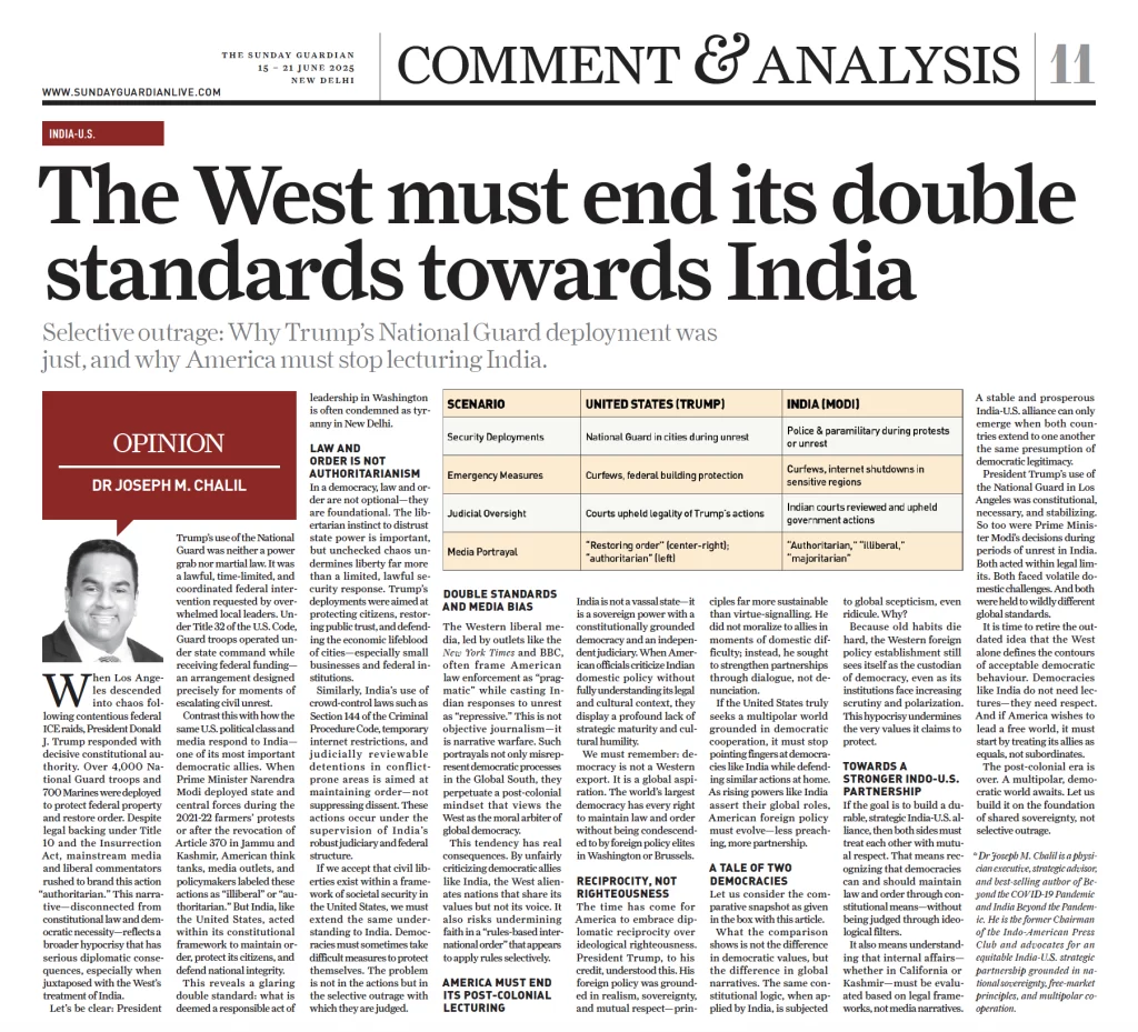 Sunday Weekly The West must end its double standards towards India