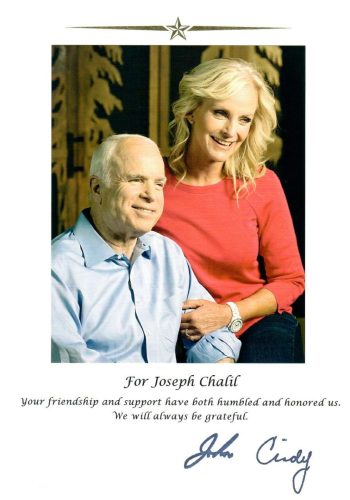Support note from Senator John McCain and his wife Cindy McCain